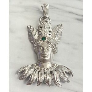 Lucien Piccard Signed Vintage Silver Toned Asian Man Pendant Warrior